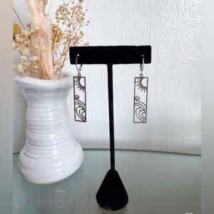 Sun + Wave Rectangle Dangle Earrings – Stainless Steel Coastal Boho Jewelry $14
